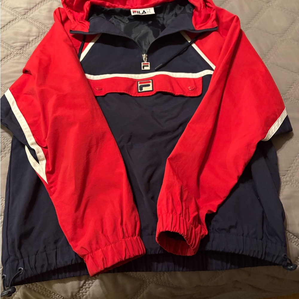 Fila Men Red and Navy Raincoat very good condition only used 2 times.